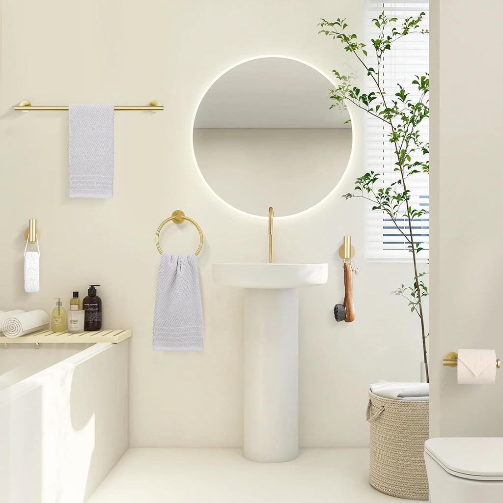 Brushed Gold 5 Piece Bathroom Hardware Set, SUS304 Stainless Steel 24 Inch Bath Towel Bar Set, Round Bathroom