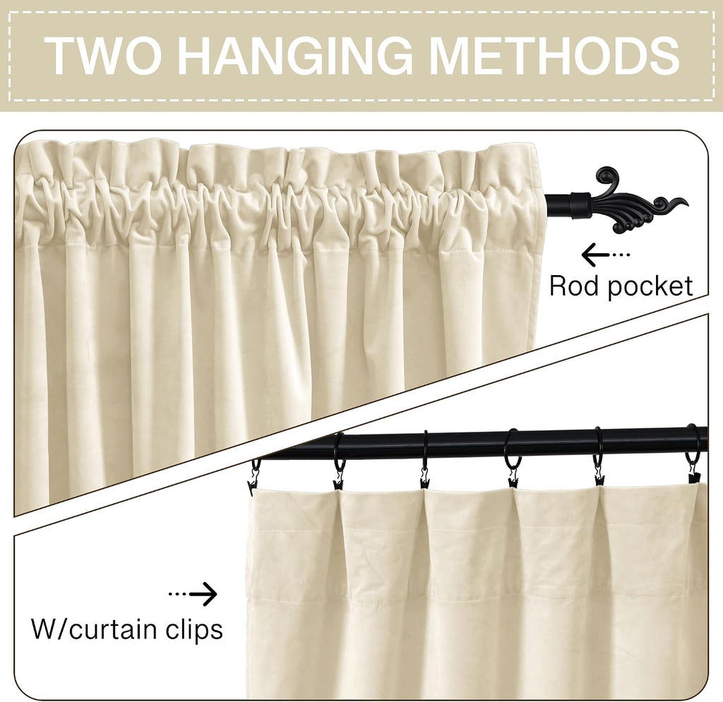Soft Velvet Grey Curtains Rod Pocket, W52 x L84 inches, 2 Panels