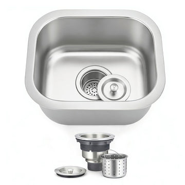 15x13 inch Undermount bar Sink - 18 Gauge 304 Stainless Steel Single Bowl Kitchen Sink with Basket Strainer Island