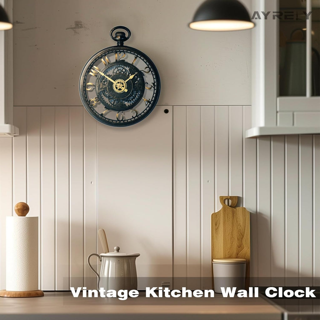 Decorative Wall Clock - Oversized 3D Steampunk Large Wall Clock, Vintage Industrial Steampunk Large Clock for Living Room Décor