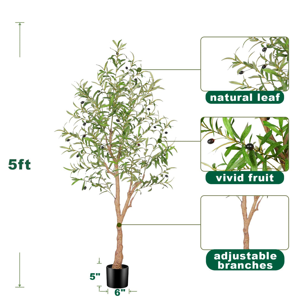 5FT Artificial Olive Tree with Realistic Leaves & Natural Trunk