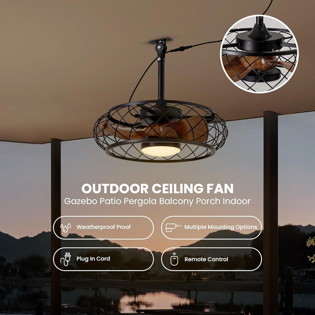 20'' Outdoor Ceiling Fans with Lights, Gazebo Fan Wet Rated Remote&APP Control, Plug in Ceiling Fan for Patios