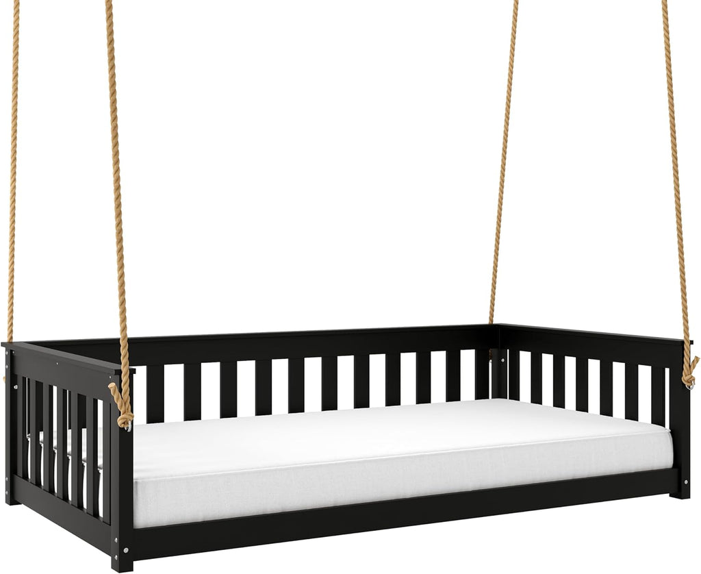 Beckett Heavy Duty Poly Daybed Swing in Black, Twin Size - Composite HDPE Porch Swing Bed Made from Recycled Plastic