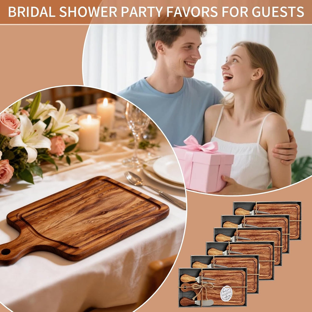 6 Set Mini Cheese Boards Bridal Shower Favors with Knife Fork,Gift Boxes & Thank You Tags, Bridal Shower Prizes