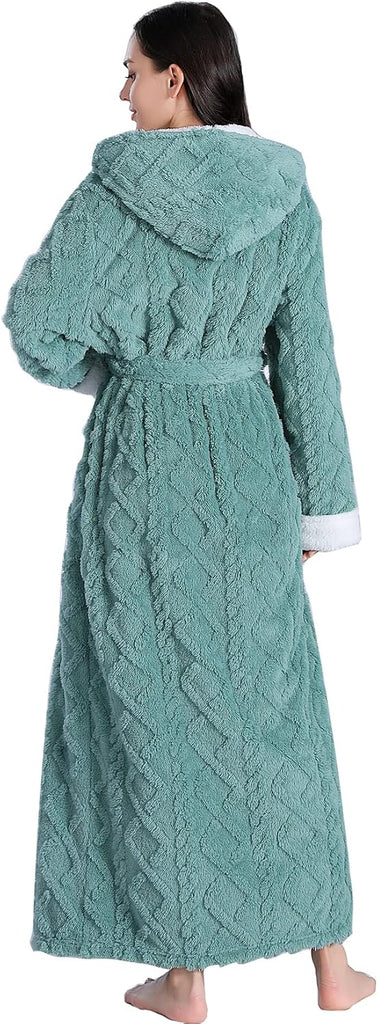 Women's robes long plush hooded ladies shower luxury christmas warm fuzzy robes house coat bathrobe for women full