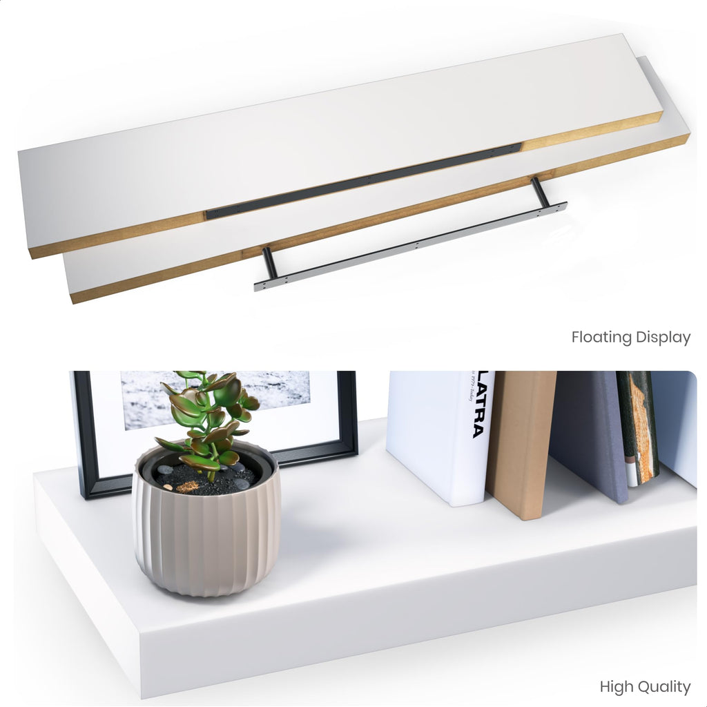 Floating Shelf, 48" Wood Wall Shelf with Invisible Brackets, 8" Deep, White