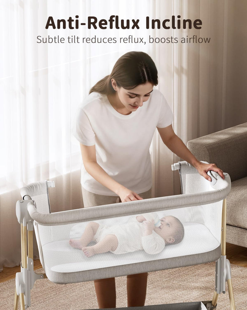 Bassinet, 3-in-1 Bedside Sleeper, One-Click Foldable Crib | Adjustable Height, Full-Mesh Sides, Zip-Down Access