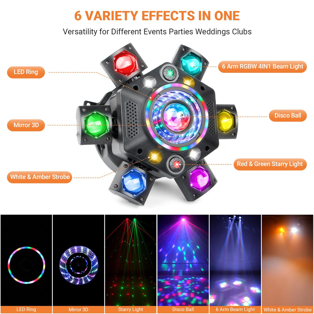 6 Arm Moving Head DJ Lights for Party Remote Control