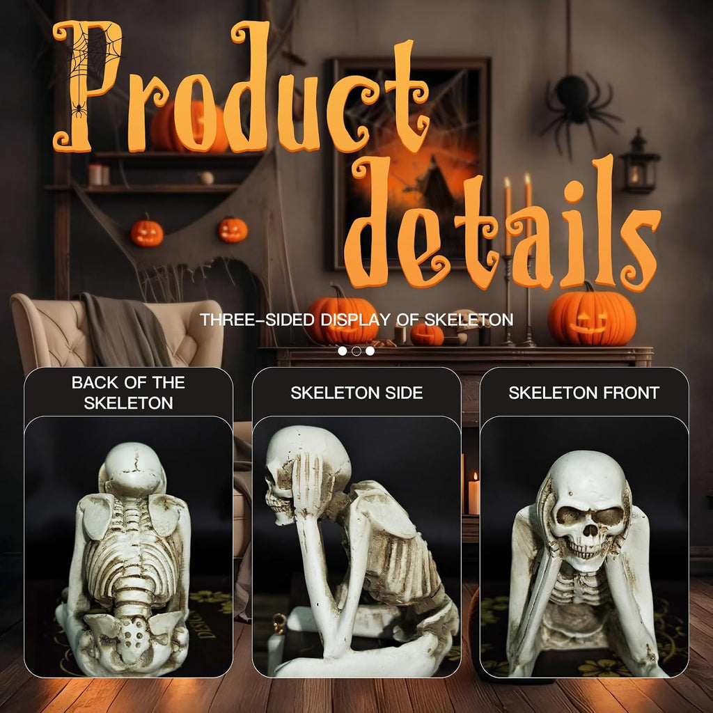 Halloween Skeleton Statues, Halloween Resin Skeleton Decor - Set of 3