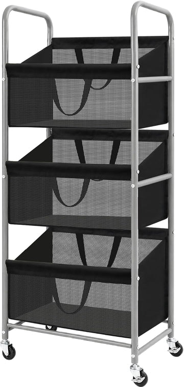 3-Tier Vertical Rolling Laundry Hamper, Removable Bags, Black Mesh | 120L Capacity, Space-Saving Vertical Design