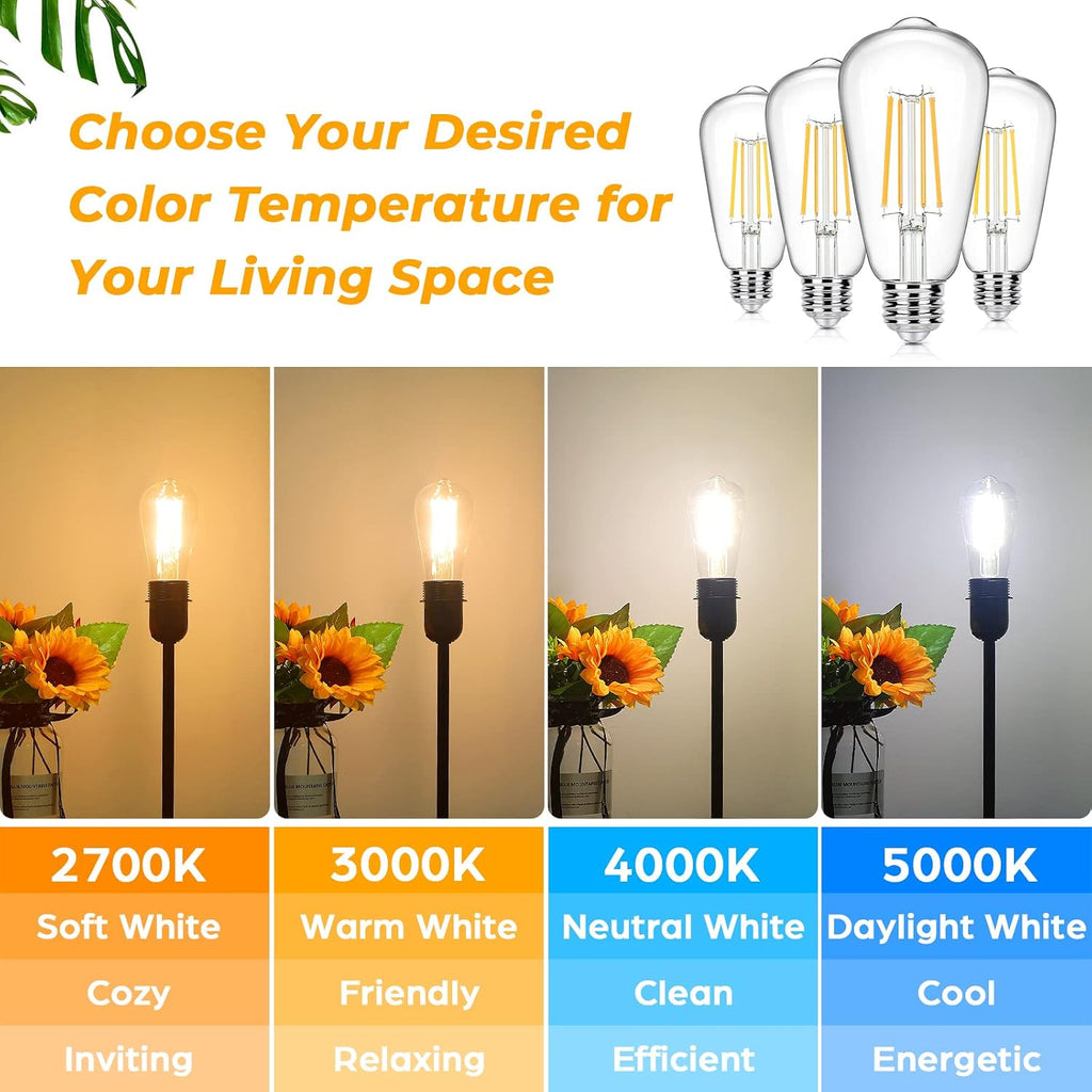 4-Pack Vintage LED Edison Bulbs 100W Equivalent 1400LM High Brightness 8W ST58 LED Filament Light Bulbs 3000K Warm
