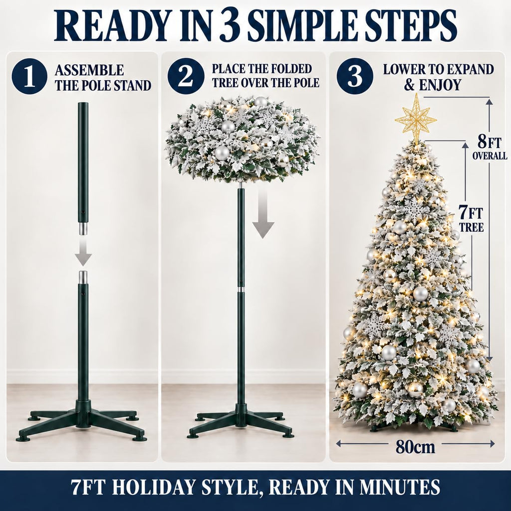 7FT Flocked Prelit, Pop Up with Lights