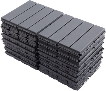 30PCs Plastic Interlocking Patio Deck Tiles,12"x12" Waterproof Outdoor Flooring,Dark Grey Outdoor Imitation Wood