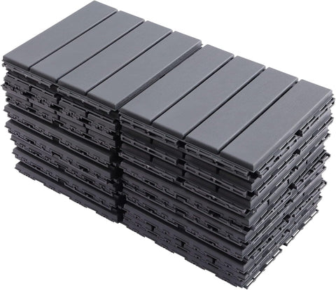 30PCs Plastic Interlocking Patio Deck Tiles,12"x12" Waterproof Outdoor Flooring,Dark Grey Outdoor Imitation Wood