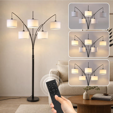 Floor Lamps, 4000LM Super Bright Arc Floor Lamp with Remote Control, 5 Light Tall Floor Lamps with Stepless