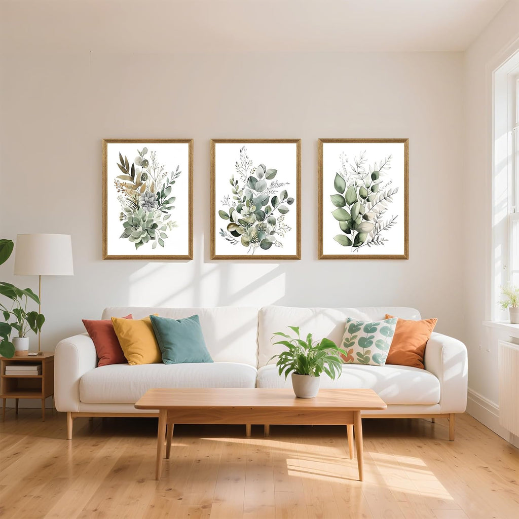 3Pcs Framed Wall Art Floral Wall Decor Living Room Canvas Art Botanical Pictures Sage Green Paintings Boho Artwork