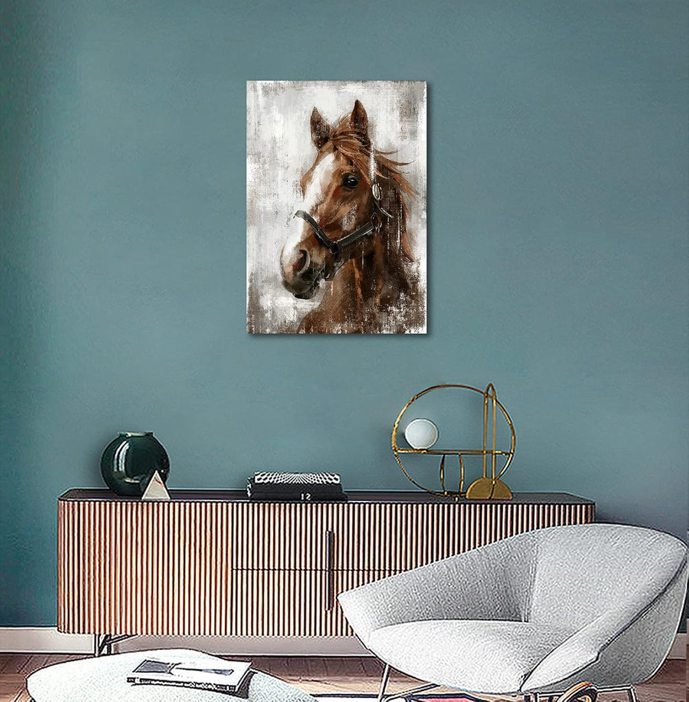 Horse Canvas Wall Art Horse Portrait Pictures Wall Decor Farmhouse Brown Canvas Painting Rustic Canvas Prints Artwork