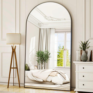 Oversized Full-Body Mirror, 77" x 38" Arched Full-Length Mirror, Black Metal Frame, Floor Mirror, Living/Dressing