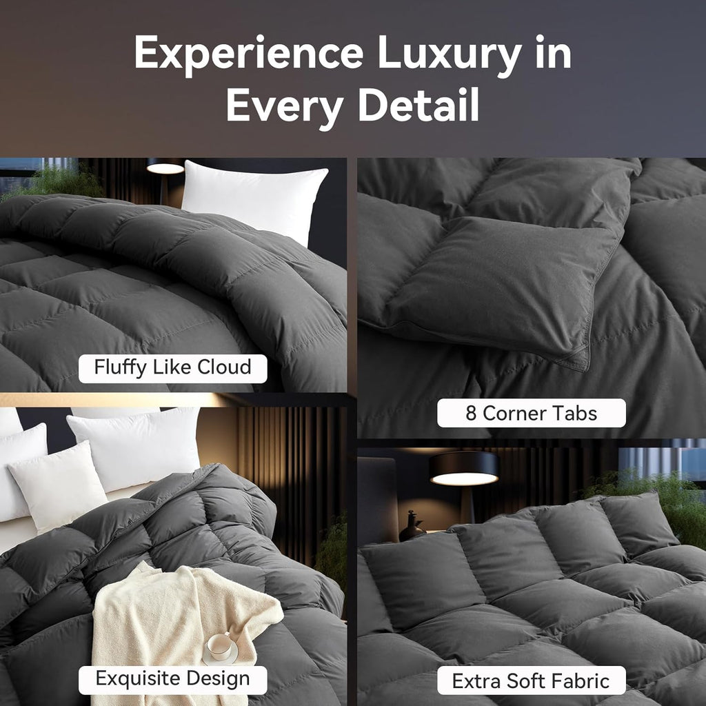 Organic 75% Goose Down Fiber Comforter Full,850+FP,1200TC,Extra Fluffy,Hotel-Luxury Ultra Soft All S