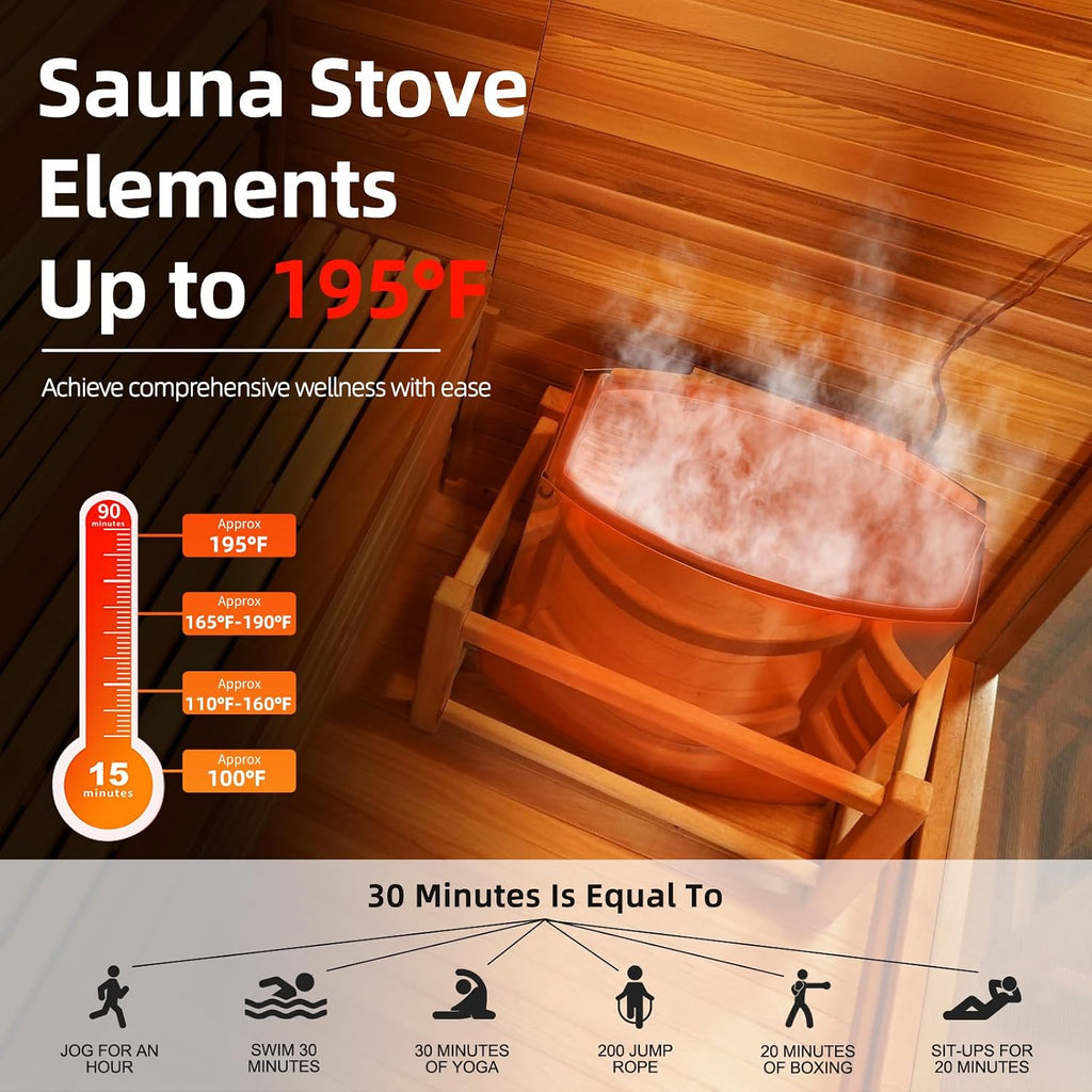 Outdoor 3-4 Person Steam Sauna, Canadian Red Cedar Sauna Room , Withstand Outdoor Temp 6KW ETL Heater 220V/195°F