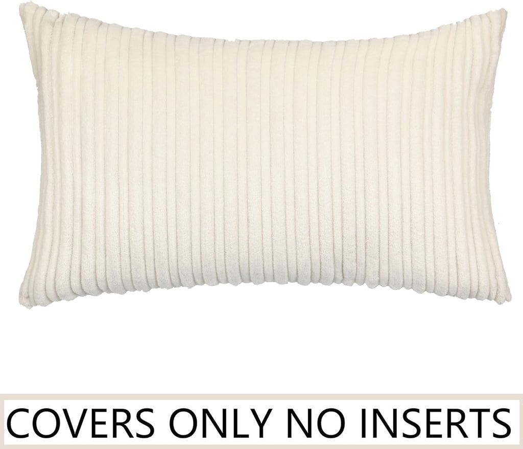 UGASA Velvet 12x20 Inch Lumbar Throw Pillow Cover, Both Sides Corduroy Striped, Soft Solid Decorative Rectangular