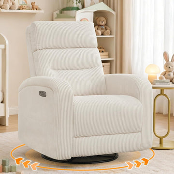 Power Swivel Rocker Recliner,reclining rocking chair,CreamWhite | 270° Swivel Rocker with Type-C & USB Port Double