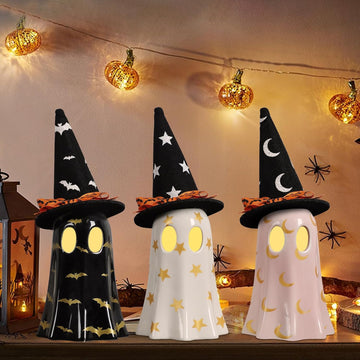 Halloween Ceramic Ghost Halloween Decorations Indoor - Set of 3