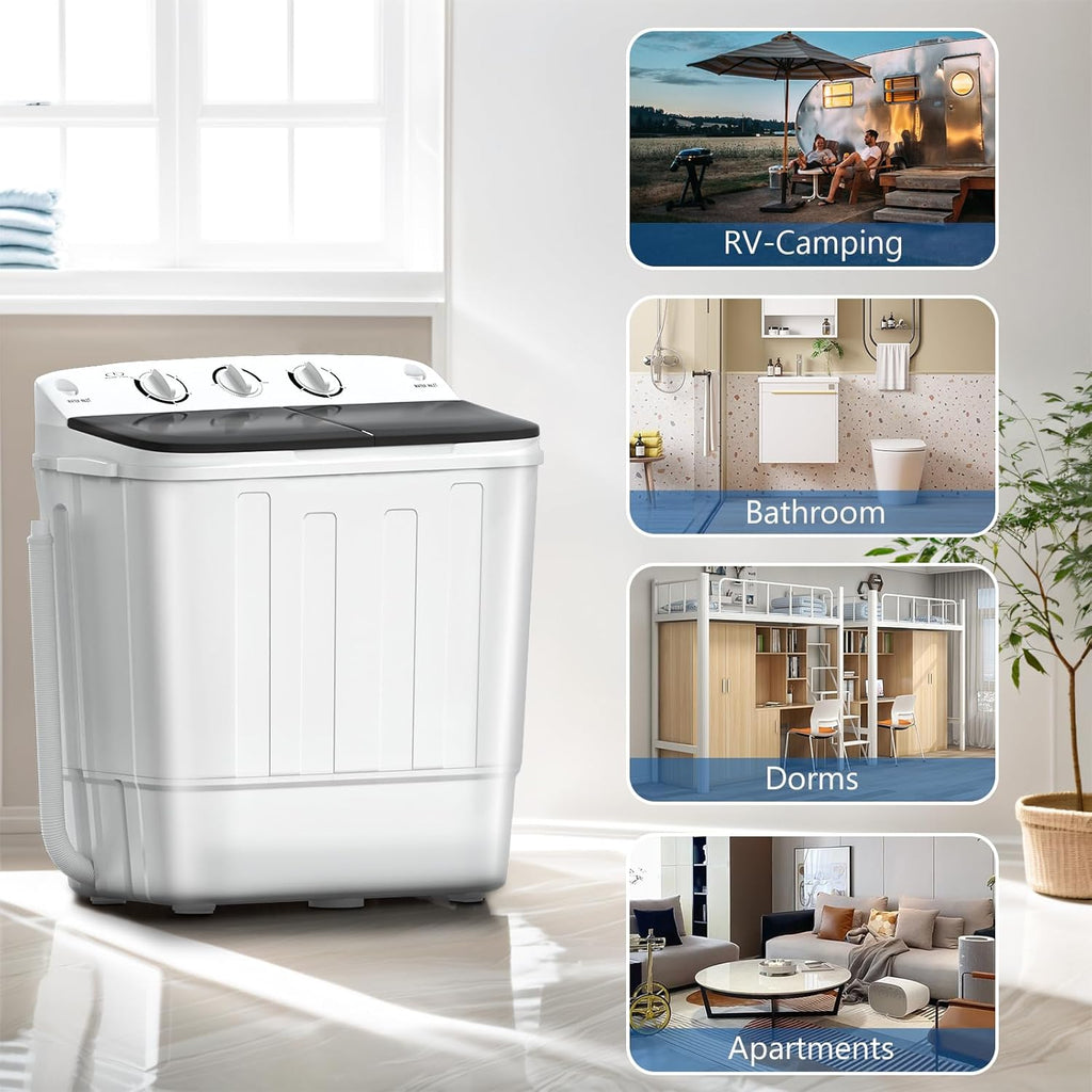 Portable Washing Machine, 18lbs Compact Laundry Washer, Free Drying Rack & 10 Hangers, 11lbs Wash & 7lbs Spin Dry