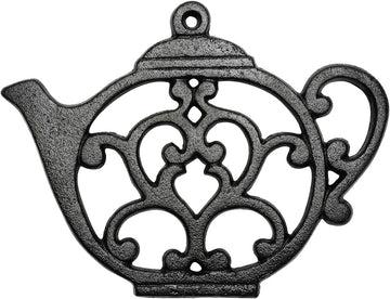 Heavy Duty Cast Iron Trivet,Decorative Rustproof Black Trivet or Dinning Table,7.9" x 6" with Vintage Lovely Teapot