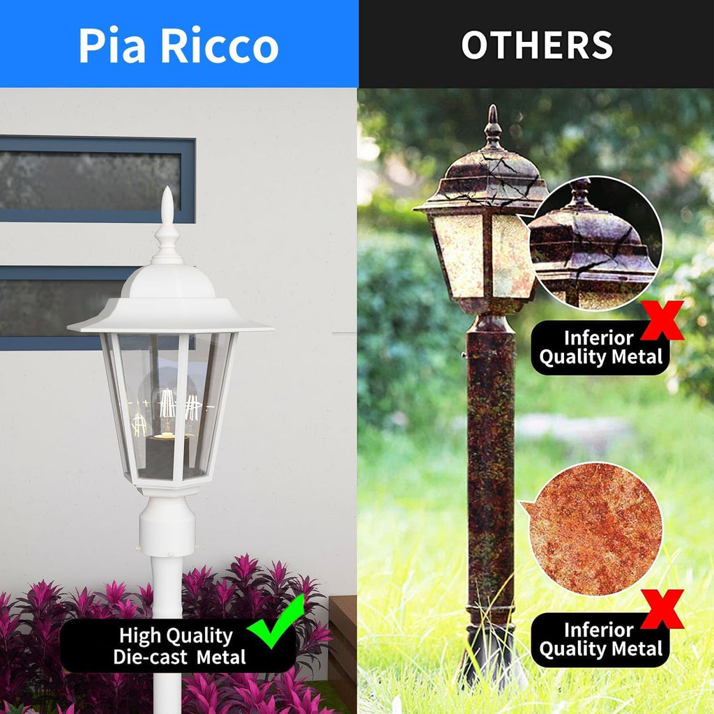 Outdoor Post Lights, Lamp Post Light Fixture with E26 Socket, White Exterior Post Lantern with Clear Glass Shade
