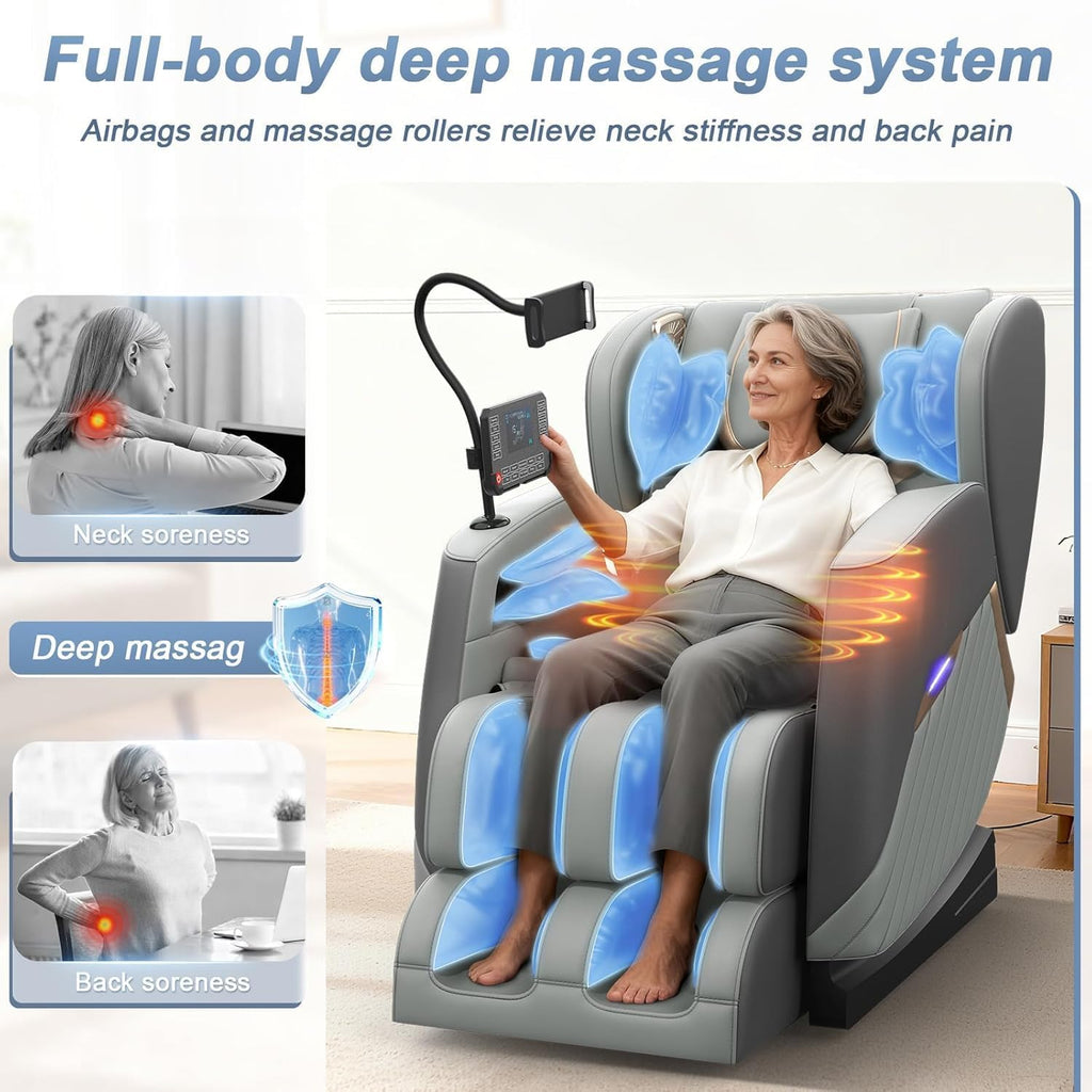 Zero Gravity Massage Chair Full Body Recliner, 16 Fixed Rollers | 10 Airbags, 5 Auto Programs, Foot Massage