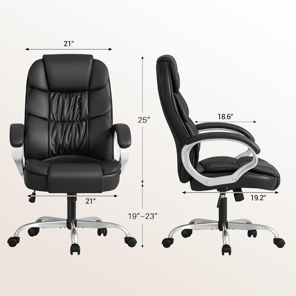 High Back Computer Desk Chair, PU Leather Adjustable Height Modern Executive Swivel Task Chair with Padded Armrests