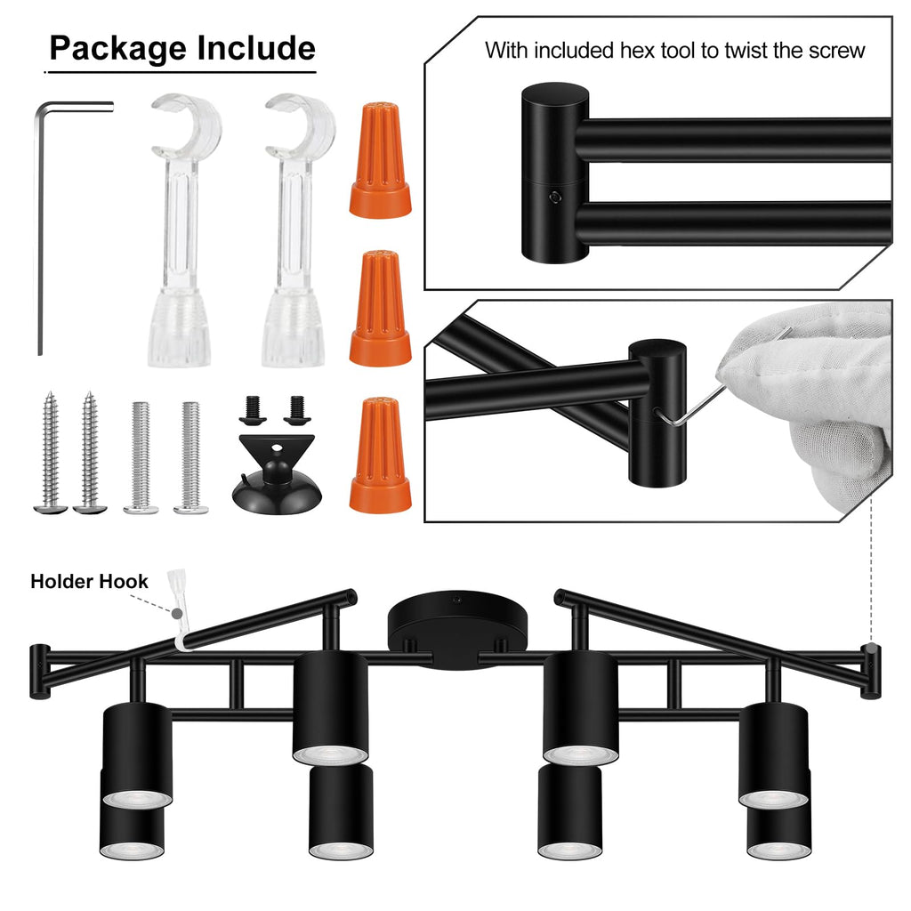 8 Light Track Lighting Fixtures Ceiling, Matte Black Kichen Track Lighting Fixtures, Rotatable Light Heads