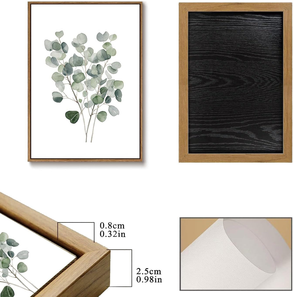 3 Piece Green Botanical Framed Wall Art Boho Eucalyptus Leaf Canvas Art Prints Watercolor Plant Pictures Wall Decor
