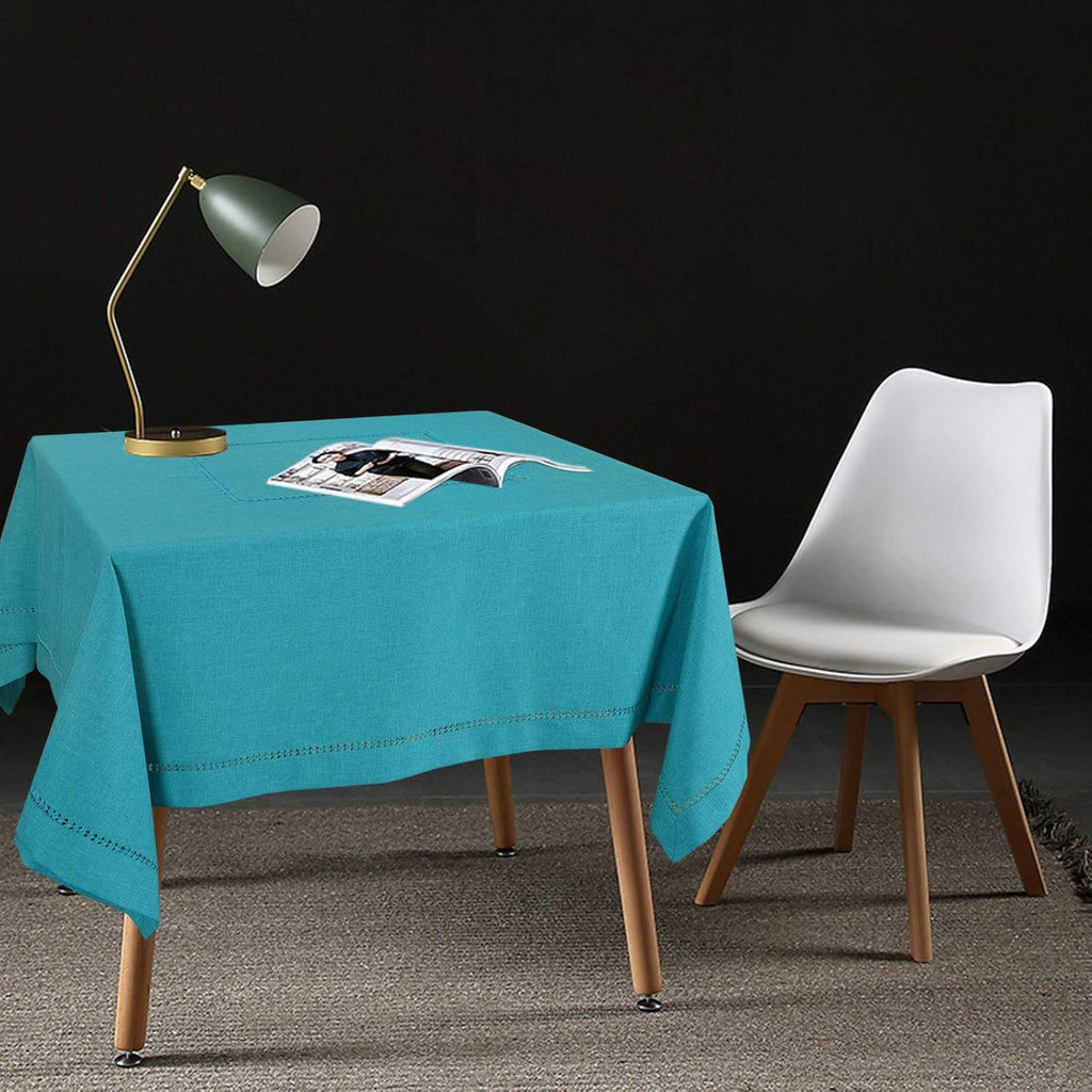 Solid Teal Color Hemstitched Tablecloth (Square 54 Inches)