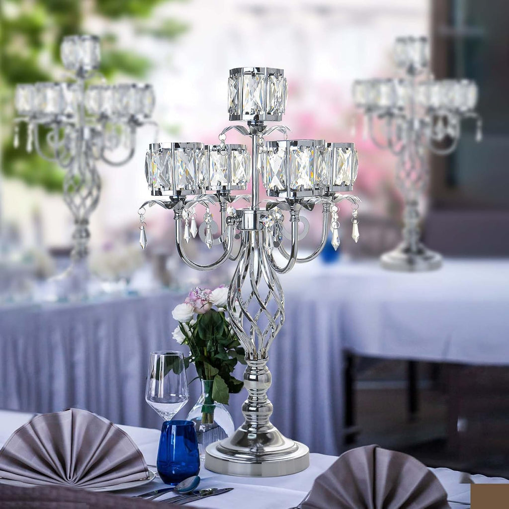 23.2 inch Tall Elegant and Chic 5 Arm Pendant Crystal Candlestick Holder Table Decoration tealight Candle Holder