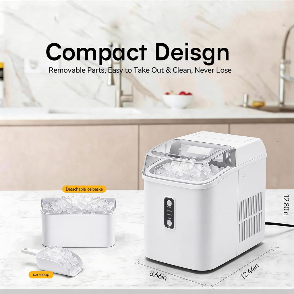 Nugget Ice Makers Countertop, Portable Nugget Ice Machine, Ready in 6 Mins, 24lbs in 24Hrs, Auto-Cleaning