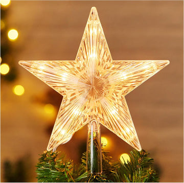 Christmas Tree Topper Lighted Star with Built-in 10 Replaceable Bulbs, 9.5" Clear Five-Pointed Star Tree Topper Plug