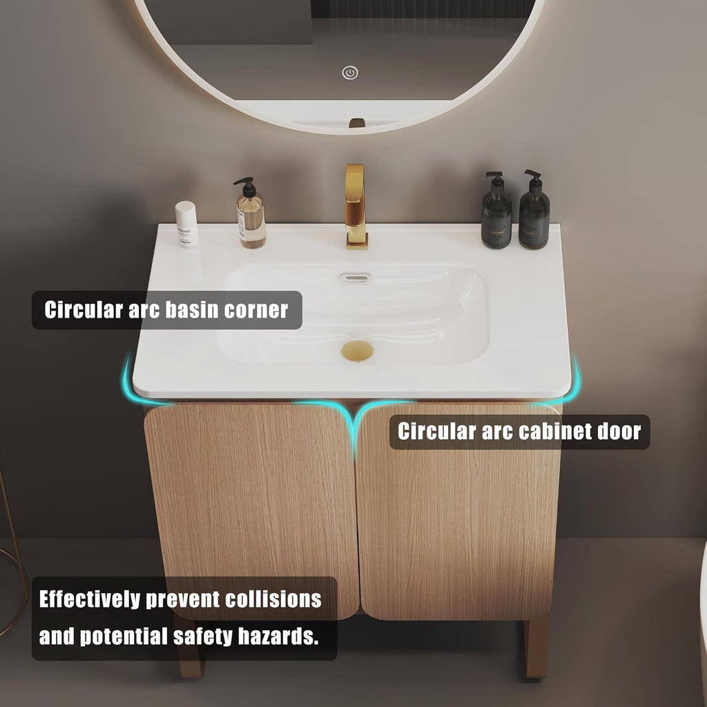 30" Freestanding Bathroom Vanity with Overflow Sink One Piece Basin