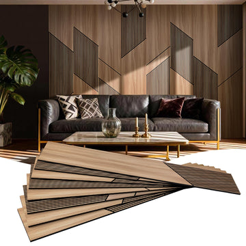 8-Pack Teak Wood Grain 3D Wall Panels with Adhesive, Peel and Stick PVC Wall Tiles for Accent Wall, Covers 92.6 Sq Ft