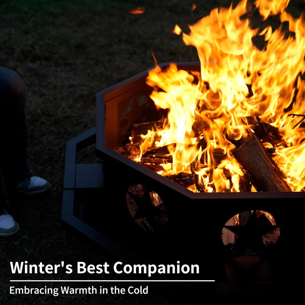 45 Inch Large Outdoor Fire Pit - Heavy Duty Construction with Spark Screen