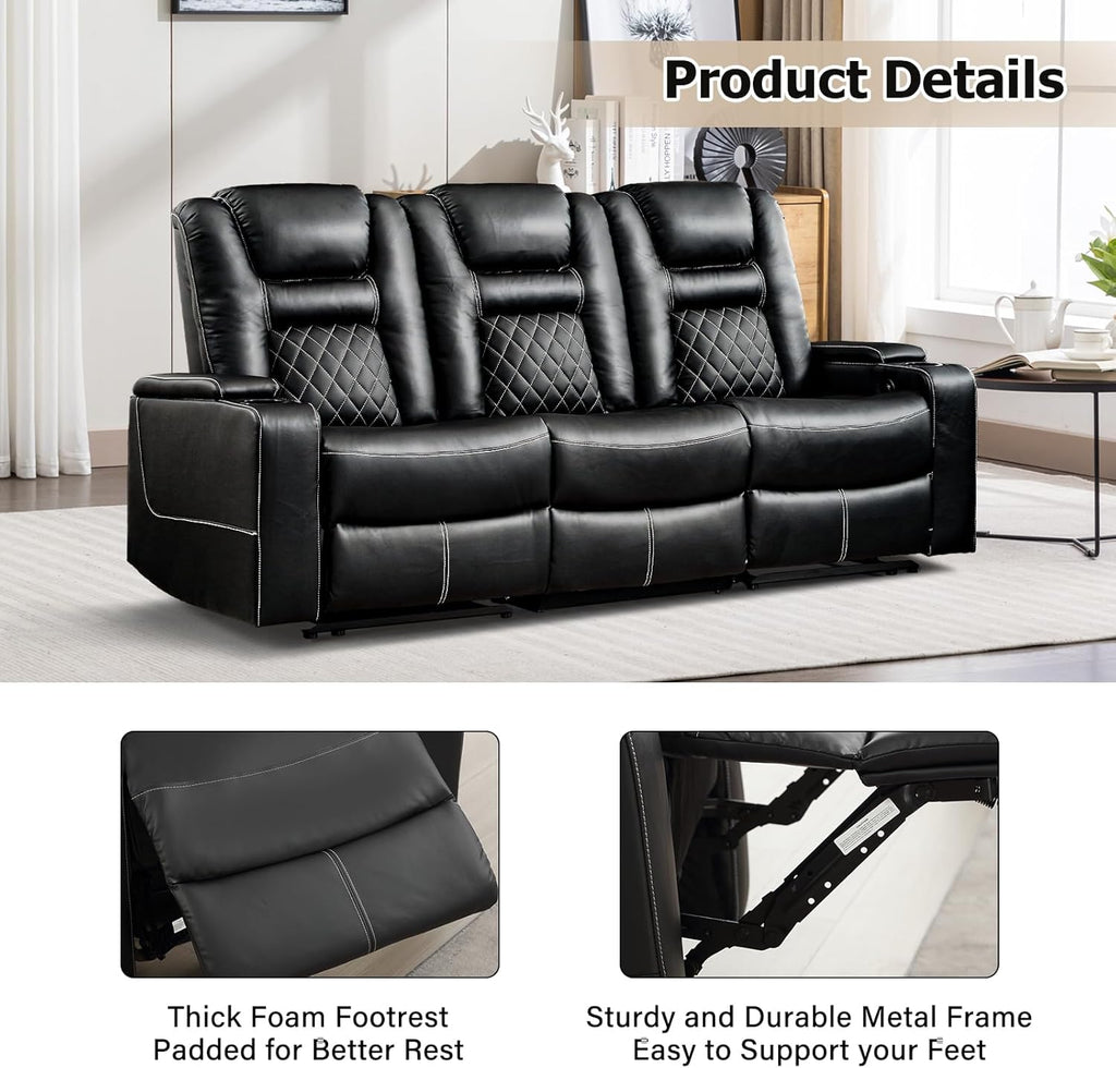 Home Theater Seating Seats, Theater Recliner Chair Sofa, PU Leather 3 seat Power Recliner Sofa with Cup Holders