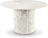 248White-DT48 Genoa Collection Art Deco Dining Table with Handcrafted Genuine Marble, White Marble with Light Grey