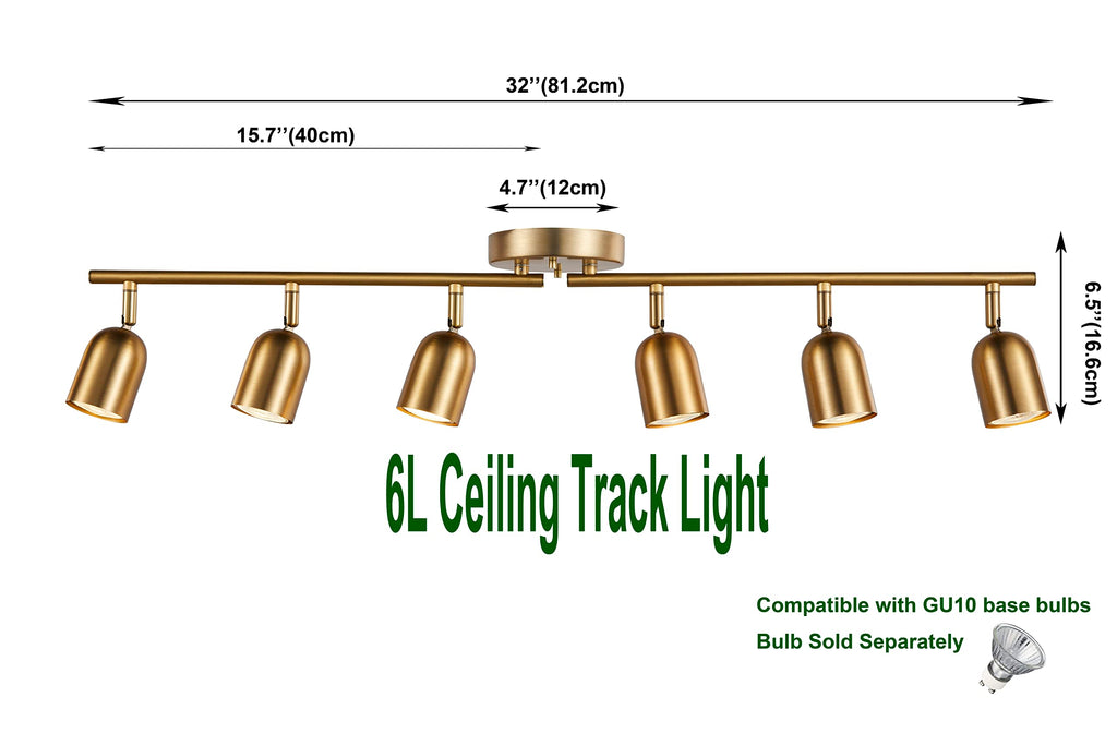 6 Light Track Lighting Kit, Matt Brass Finish Adjustable with Moden Flush Mount Ceiling Spotlight Improvement (6L)