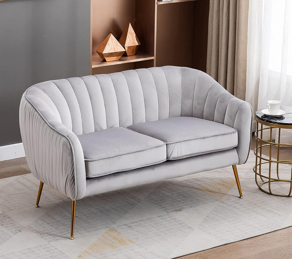 Contemporary Tufted Velvet Tub Barrel Loveseat Sofa Chair Upholstered Couch with Golden Metal Legs Club Two-Seat Sofa
