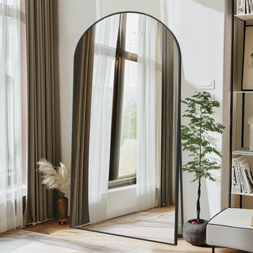 76" x 37" Arched Full Length Mirror with Stand, Black Floor Mirror