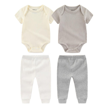 Newborn Baby Layette Set 4-Piece with Bodysuits and Pants Set for Newborn Baby Boy and girls Gift Sets