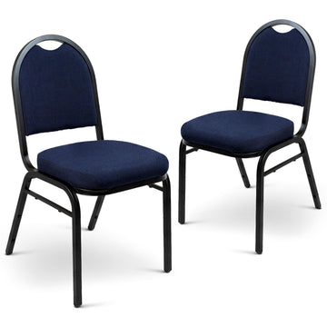 2 Commercial-Grade Dome Back Banquet Stack Chair (Blue Fabric, Black Powder-Coated Frame, 2-Pack)