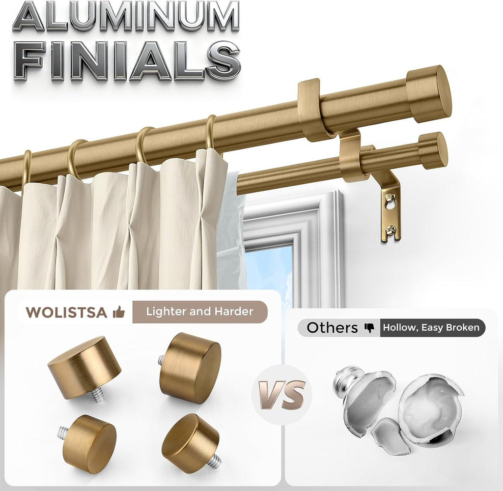 Double Curtain Rod, 36-60 Inch Warm Gold Heavy Duty Dual Rods