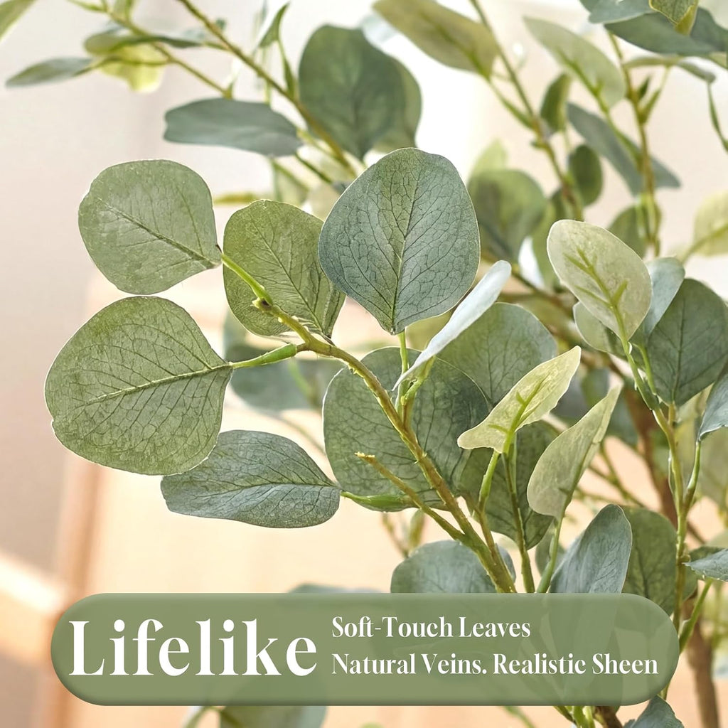 8FT Artificial Eucalyptus Tree Indoor, Faux Eucalyptus Tree with 901 Silk Leaves, Tall Fake Tree - Artificial Tree